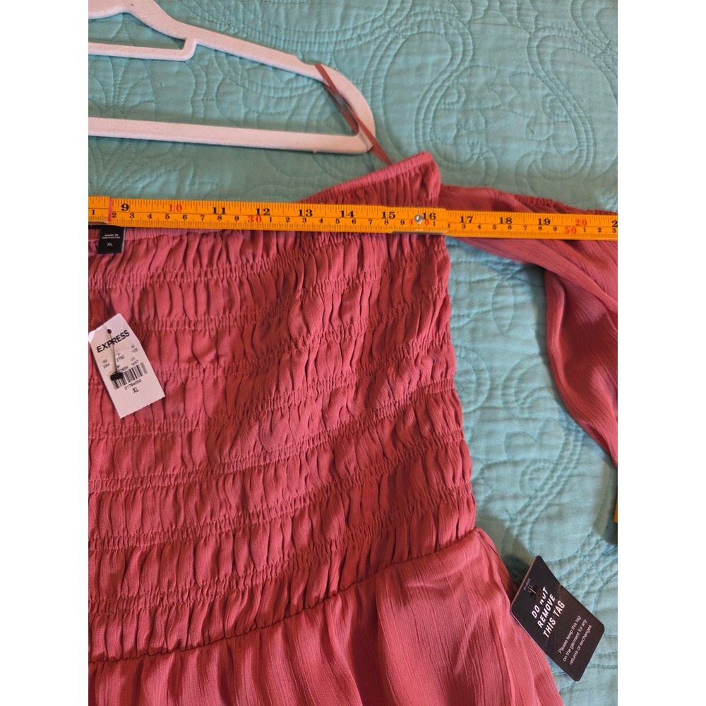 Express Womens XL Smocked Balloon Sleeve Ruffle Hem Mini Dress Dusty Rose Pink - Picture 6 of 8